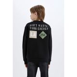DeFacto Bisiklet Yaka Sırt Baskılı Sweatshirt Erkek Çocuk, 7-8 Yaş, D3035A824WN, Siyah-BK81, erkek-çocuk