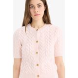 DeFacto Bisiklet Yaka Triko Kısa Kollu Hırka, S, E6882AX25SM, Pembe-PN645, Kadın