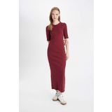Defacto Bodycon Bisiklet Yaka Fitilli Kaşkorse Kısa Kollu Maxi Elbise D8623ax24aubr248