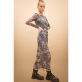 DeFacto Bodycon Desenli Tül Uzun Kollu Maxi Elbise C1891AX24SP