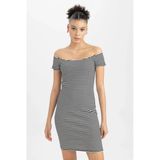 DeFacto Bodycon Kayık Yaka Kaşkorse Mini Kısa Kollu Elbise