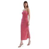 DeFacto Bodycon Straplez Midi Abiye Elbise, L, D3510AX24HS, Pembe-PN296, Kadın