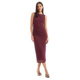 DeFacto Bodycon Tül Kolsuz Midi Elbise, S, D8036AX25AUBR232, Bordo, Kadın