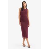 DeFacto Bodycon Tül Kolsuz Midi Elbise, XL, D8036AX25AUBR232, Bordo, Kadın