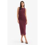 DeFacto Bodycon Tül Kolsuz Midi Elbise, XS, D8036AX25AUBR232, Bordo, Kadın