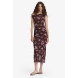 Defacto Bodycon Vücudu Saran Açık Omuz Çiçek Desenli Tül Maxi Elbise F0421ax25aubr232 Bordo