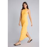 DeFacto Bodycon Vücudu Saran Halter Yaka Ribana Kolsuz Turuncu Maxi Elbise H7119AX26SM - Turuncu-OG43 - XL