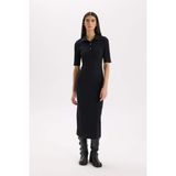 DeFacto Bodycon Vücudu Saran Polo Yaka Fitilli Kaşkorse Kısa Kollu Midi Elbise D8296AX25SP - Siyah-BK81