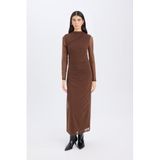 DeFacto Bodycon Vücudu Saran Yarım Balıkçı Yaka Tül Uzun Kollu Maxi Elbise E3548AX24WN