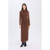 Defacto Bodycon Vücudu Saran Yarım Balıkçı Yaka Tül Uzun Kollu Maxi Elbise E3548ax24wnbn167 Kahve