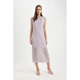 DeFacto Bodycon Yuvarlak Yaka Maxi Elbise, M, C8293AX24SM, Mor-PR242, Kadın