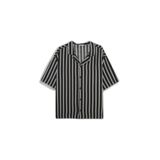 DeFacto Boxy Fit Apaş Yaka Baskılı Çizgili Kısa Kollu Gömlek, 2XL, G4141AX26SM, Antrasit-AR221, Erkek