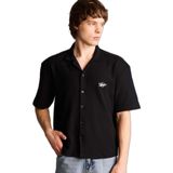 DeFacto Boxy Fit Apaş Yaka Penye Kısa Kollu Gömlek, S, G4139AX26SM, Siyah-BK81, Erkek