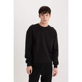 DeFacto Boxy Fit Bisiklet Yaka Basic Düz Pike Sweatshirt, M, E1519AX25SP, Siyah-BK81, erkek