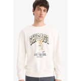 DeFacto Boxy Fit Bisiklet Yaka Baskılı Sweatshirt, L, E6430AX25AU, Ekru-ER105, erkek