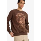 Defacto Boxy Fit Bisiklet Yaka Baskılı Sweatshirt, L, F2111AX25AU, Kahve, Erkek