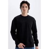 DeFacto Boxy Fit Bisiklet Yaka Baskılı Sweatshirt, M, X8282AZ24AU, Siyah, erkek