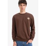 DeFacto Boxy Fit Bisiklet Yaka Baskılı Sweatshirt, S, E6433AX25AU, Kahve-BN539, erkek