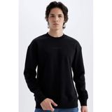 DeFacto Boxy Fit Bisiklet Yaka Baskılı Sweatshirt, S, X8282AZ24AU, Siyah, erkek