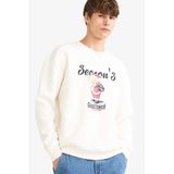 DeFacto Boxy Fit Bisiklet Yaka Baskılı Sweatshirt, XS, F4326AX25WN, Ekru-ER140, erkek