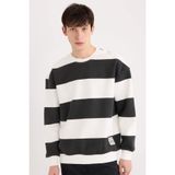 DeFacto Boxy Fit Bisiklet Yaka Çizgili Dokuma Etiketli Sweatshirt, S, A9066AX24AU, Siyah-BK81, erkek