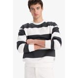 DeFacto Boxy Fit Bisiklet Yaka Çizgili Sweatshirt, S, A9066AX25AU, Antrasit-AR104, erkek
