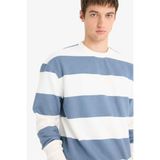 DeFacto Boxy Fit Bisiklet Yaka Çizgili Sweatshirt, S, A9066AX25AU, Gri-GR171, erkek