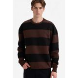 DeFacto Boxy Fit Bisiklet Yaka Çizgili Sweatshirt, XL, A9066AX25AU, Kahve-BN192, erkek