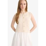 DeFacto Boxy Fit Bisiklet Yaka Dantel Yelek, L/XL, Boxy Fit Bisiklet Yaka Dantel Yelek, Ekru, Kadın