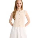 DeFacto Boxy Fit Bisiklet Yaka Dantel Yelek, L/XL, F1814AX25AUER105-1013002, Ekru, Kadın