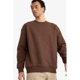 DeFacto Boxy Fit Bisiklet Yaka İçi Yumuşak Tüylü Baskılı Sweatshirt, M, X8282AZ25AU, Kahve, erkek