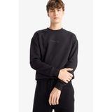 DeFacto Boxy Fit Bisiklet Yaka İçi Yumuşak Tüylü Baskılı Sweatshirt, M, X8282AZ25AU, Siyah, erkek