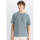DeFacto Boxy Fit Bisiklet Yaka Kısa Kollu Basic Düz Tişört, XS, 3155104, Yeşil, Erkek