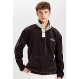 DeFacto Boxy Fit Çıtçıtlı Dik Yaka Nakışlı Polar Sweatshirt, S, D2029AX24WN, Kahve-BN337, erkek