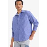 Defacto Boxy Fit Çizgili Uzun Kollu Gömlek, M, G6194AX25WN, Mavi, Erkek