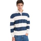 DeFacto Boxy Fit Dik Yaka Yarım Fermuarlı Çizgili Sweatshirt, M, C7045AX25AU, Lacivert-NV94, erkek