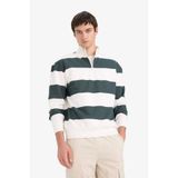 DeFacto Boxy Fit Dik Yaka Yarım Fermuarlı Çizgili Sweatshirt, XL, C7045AX25AU, Yeşil-GN498, erkek