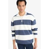 DeFacto Boxy Fit Dik Yaka Yarım Fermuarlı Çizgili Sweatshirt, XS, F4640AX25AU, Lacivert-NV94, erkek