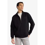 DeFacto Boxy Fit Fermuarlı Sweatshirt, XS, E1367AX26SP, Siyah, Erkek