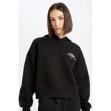 Defacto Boxy Fit Kapüşonlu Baskılı Kalın Sweatshirt, 2XL, D6717AX24WN, Siyah, Kadın, XXL