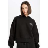DeFacto Boxy Fit Kapüşonlu Baskılı Kalın Sweatshirt, XL, D6717AX24WN, Siyah, kadın