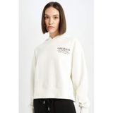 Defacto Boxy Fit Kapüşonlu Baskılı Sweatshirt, 2XL, D6718AX24WN, Ekru, Kadın, XXL