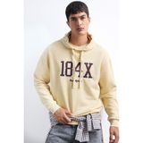 Defacto Boxy Fit Kapüşonlu Baskılı Sweatshirt, S, E6434AX25AU, Bej-BG361, Erkek