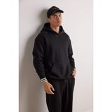 DeFacto Boxy Fit Kapüşonlu Kanguru Cepli Jakarlı Sweatshirt, L, E9308AX25AU, Siyah-BK81, erkek