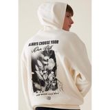 DeFacto Boxy Fit Kapüşonlu Sırt Baskılı Sweatshirt C7047AX24AU - Ekru-ER137 - XS