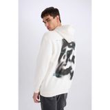 DeFacto Boxy Fit Kapüşonlu Sırt Baskılı Sweatshirt, L, D8021AX25SP, Ekru-ER105, erkek