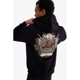 DeFacto Boxy Fit Kapüşonlu Sırt Baskılı Sweatshirt, M, F2104AX25AU, Siyah-BK81, erkek