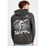 DeFacto Boxy Fit Kapüşonlu Sırt Baskılı Sweatshirt, S, C6147AX24AU, Antrasit-AR221, erkek