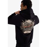 DeFacto Boxy Fit Kapüşonlu Sırt Baskılı Sweatshirt, S, F2104AX25AU, Siyah-BK81, erkek