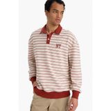 DeFacto Boxy Fit Polo Yaka Baskılı Çizgili Sweatshirt, L, G7003AX25WN, Ekru-ER105, erkek